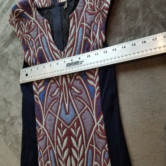 Anthropologie HD in Paris Cleo Jacquard Sheath Dress Split Neck XXS Blue Stretch - Picture 8 of 9